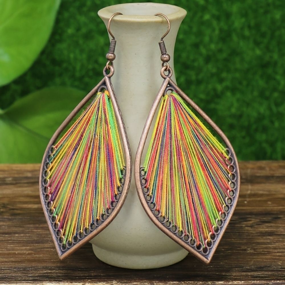 Rainbow string earrings boho bronze long jewelry